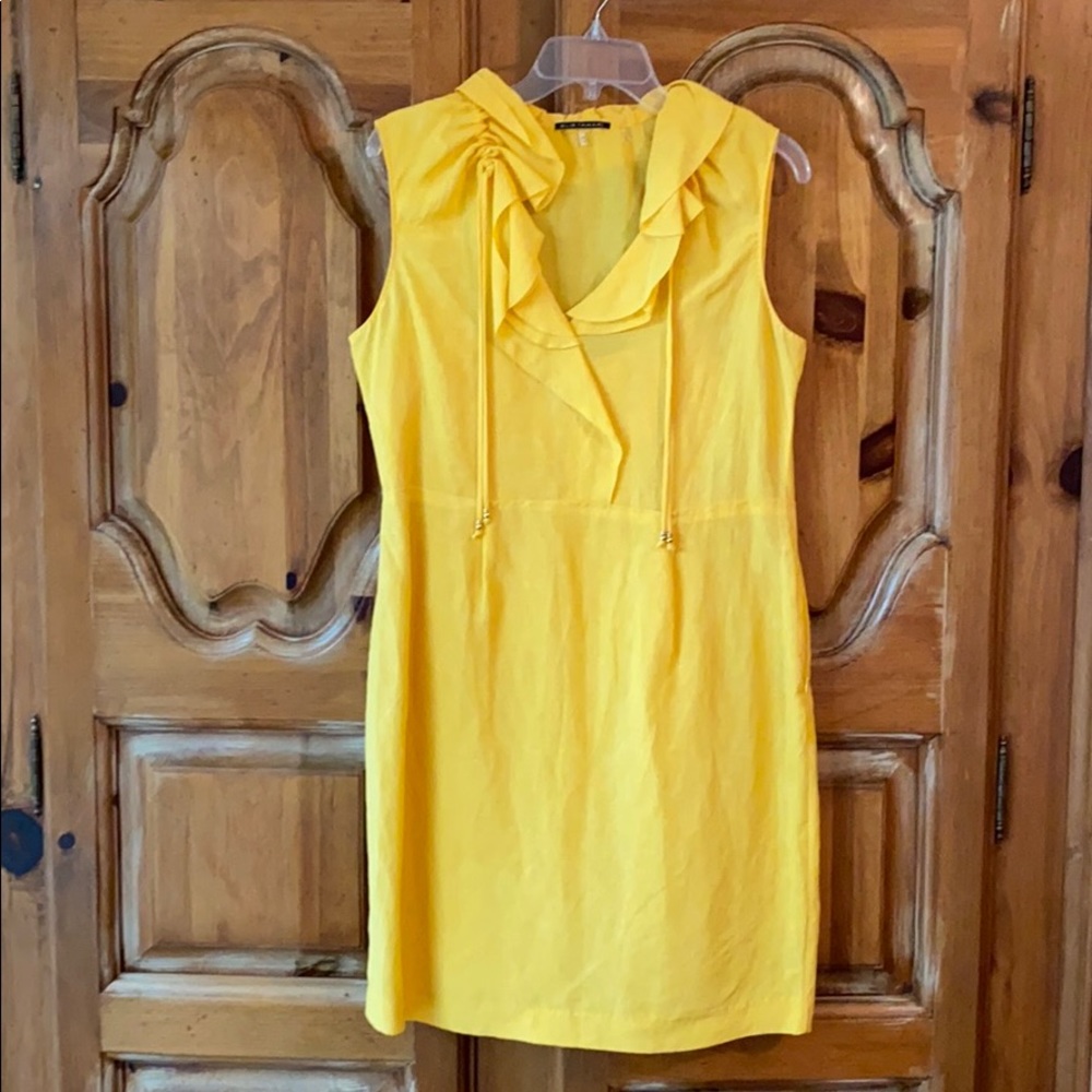Yellow linen ruffle trim dress
